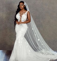 2020 Arabic Aso Ebi Plus Size Mermaid Lace Beaded Wedding Dresses Sheer Neck Vintage Bridal Dresses Sparkly Wedding Gowns ZJ443