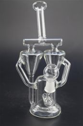 Double Cone Recycler Dab Rigs Hookahs Inline Philtre Glass Water Bongs Unique Design 8.6Inch 14mm Joint