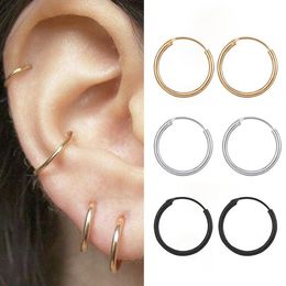 Wholesale Alloy Women Mens Smooth Hoop Earrings Jewellery Circle Hollow Earring 10mm 12mm 15mm Diameter Gold/silver/black Colour