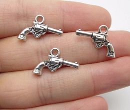 200pcs/lot Antique Silver Plated Zinc Alloy gun Charms Pendants Metal for Jewellery Findings DIY 19x13mm