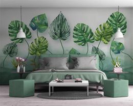 3d Wallpaper for Living Room Nordic Simple Small Fresh Green Leaves Premium Atmospheric Interior Decoration Wallpaper