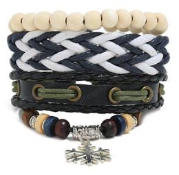 100% genuine leather bracelet DIY Snowflake pendant Multiple wax rope Beading Men's Combination suit Bracelet 3styles/1set