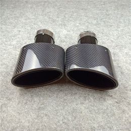 Glossy Black Carbon Fibre Exhaust Muffler Tip For All Cars Outlet 90MM 155MM Auto Oval Shape Tail Pipes (Left & Right)