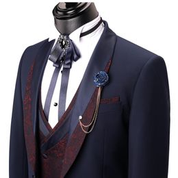 2020 New Mens Suits 3 Pcs Printed Wedding Tuxedos Slim Fit Designer Groom Groomsmen Suit Mens Formal Wear198L