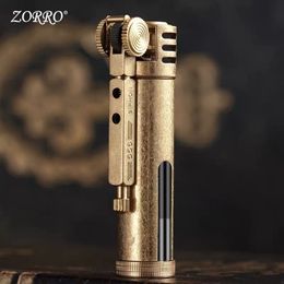 2020 ZORRO Retro Flint Lighter Brass Kerosene Free Fire Lighter Windproof Oil Grinding Wheel Cigar Cigarette Pipe Lighter Man Gift NO OIL