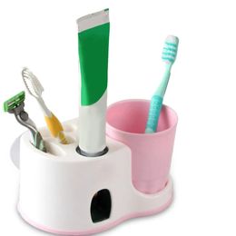 Honana Toothbrush Holder Automatic Squeeze Toothpaste Sucker Wash Suit Home Bath Set Bathroom Shelves Creative Toothbrush Holder Wash Suit A