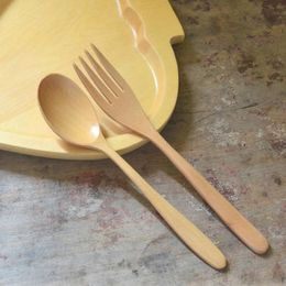100pcs Natural Wood Spoon And Fork Dinnerware Coffee Tea Spoon Salad Fruit Fork Tableware Green Healthy Wooden Cutlery 1 order