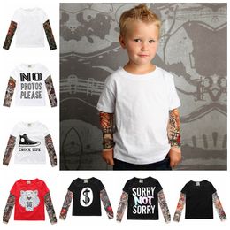 INS Boy Clothes Tattoo Long Sleeve Toddler T Shirts Cotton Kids Girls Shirts Novelty Baby Clothing 16 Designs DW4687