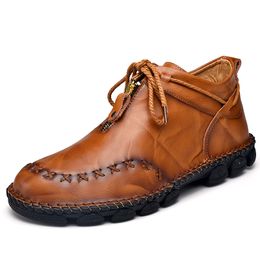 Зимние ботинки мужские из натуральной кожи высшего качества теплые зимние модные ботинки chaussure homme