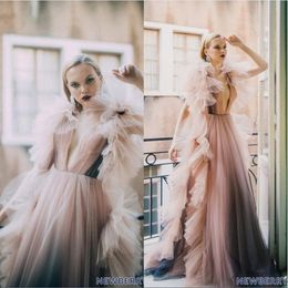 2020 New Evening Dresses V Neck Short Sleeves Lace Appliques Pleats Prom Gowns Custom Made Sweep Train A Line Special Occasion Dress