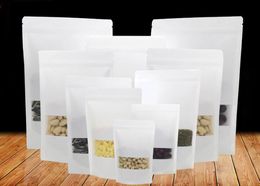 12*20+4cm 300pcs white Scrub kraft paper bags stand up Zipper/zip lock packaging bag with window for Food/Tea/Nut/Coffee