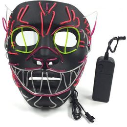 LED Halloween Masks Party Masks EL Wire Glowing Mask Black Masquerade Birthday Mask Carnival Cosplay cat Masks Lighted Toys