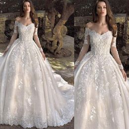 Vintage Elegant Off Shoulder Wedding Dresses Long Sleeve Lace Applique Country Boho Plus Size Wedding Dresses Bridal Gown Robe De Mariee