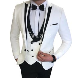 New Style One Button Handsome Peak Lapel Groom Tuxedos Men Suits Wedding/Prom/Dinner Best Man Blazer(Jacket+Pants+Tie+Vest) W273