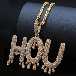 Gold Silver Colours CZ Crown Letter Custom Name Pendant Necklace Men's Women Rock Street Necklace with Rope Chain