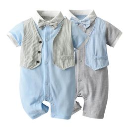 Summer cotton baby boys rompers gentleman bow-tie baby romper newborn romper Infant Jumpsuit baby boy clothes One Piece Clothing