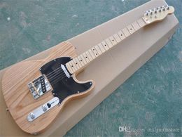 Natural wood ASH body Electric Guitar with Pickguard,Maple Fingerboard,,Chrome Hardware,offer Customised