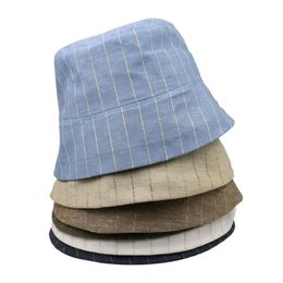 New Ladies Panama Casquette Blue Black White Striped Bucket Cap Fisherman Hat For Women Gorras