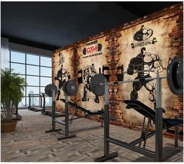 Custom photo wallpapers for walls 3d Gym murals 3d nostalgic brick wall retro sports gym club weightlifting mural background wall papers