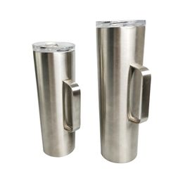 30oz Stainless steel skinny tumbler with handle vacuum tumblers ice bottle straight beer cup support bar party C01