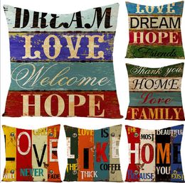 Pillow Case Vintage Painted Letters Pillowcase Cover Linen Throw Pillow Cushion Cover Without Stuffing Home Decoration Pillowcase LSK322