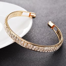 Elegant Crystal Cuff Gold Silver Color Bridal Lady Bracelet Bracelets & Bangles Jewelry Pulseras