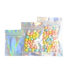 New 100 Pieces Resealable Smell Proof Bags Foil Pouch Bag Flat laser Colour Packaging Bag for Party Favour Food Storage Holographic Colour