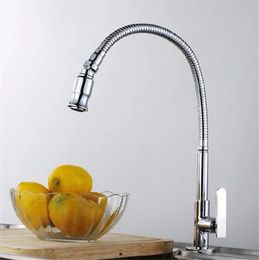 Kitchen Sink Single Lever Faucet Flexible Chrome Brass Pull Out Spring Tap