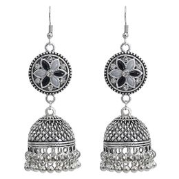 Vintage Ethnic Style Tassel Bell Beads with Flower-shaped Jhumka Earrings for Women Party Jewellery