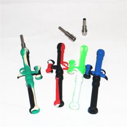 Silicon Nectar kit straw Glass pipe water pipes bong titanium 10mm joint Oil Rigs rig ash Dabs hookahs 5ml silicone jar