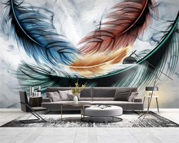 3D wallpaper Living Room Nordic Modern Minimalist Custom Size Pattern Luxury Color Feather TV Sofa Background HD Ink Printing Decorative Cloth Painting