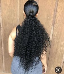 Long Sleek low weave ponytail hairpiece kinky curly drawstring ponytail for black women 160g black hair extension