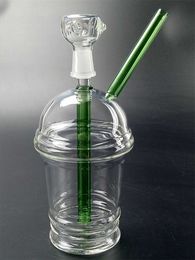 Clear Glass Water Bongs S/M/L Starbucks Cup Glass Bong Green Inline Tube Dab Rigs Hookahs for Shisha Chicha