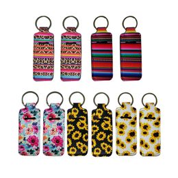 Neoprene Chapstick Holder Wristlet Keychain Marble Printed Chapstick Cover Lipstick Keyring Holder Bag Wristband Key Ring Gift 500pcs DW5228