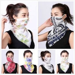 Women Scarf Face Mask Silk Chiffon Handkerchief Outdoor Windproof Half Face Dust-proof Sunshade Masks Scarf Dust Mask Party Masks Wholesale