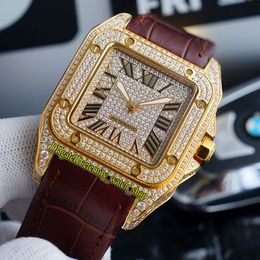 TWF V12 WGSA0029 WGSA0027 Gypsophila Diamonds Dial Japan Miyota 8215 Automatic Mens Watch Iced Out Full Diamond inlay Case Leather Watches