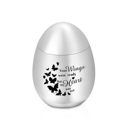 Cremation Urns Funeral Urn for Ashes Egg Shape Keepsake Memorials Jar - Your Wings were Ready My Heart was Not 30x40mm