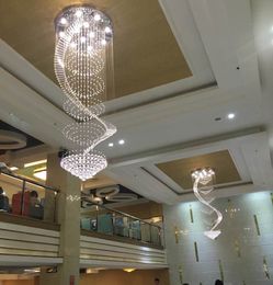 Modern led crystal chandelier stairs long crystal ceiling lamp simple circular pendant light pendant light creative living room pendant lamp