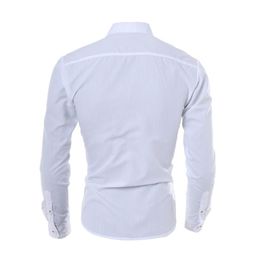 Men Fashion Business Shirt Long Sleeve Slim Royal Blue White Solid Color Autumn Clothing Feme