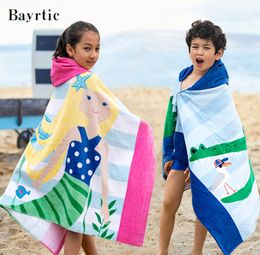 The latest 76X127CM size towel, many styles to choose from, children can wear a beach towels with one-piece cap, support custom logo