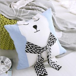 Pillow Case Three dimensional bear cotton knitted pillowcase without core Children's room woolly bears pillows cover