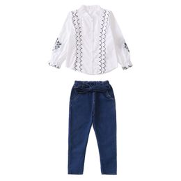 Keelorn Teenagers Girls Clothes 2020 Autumn Clothing Suits T-shirt and Demin Pants 2pcs Girl Outfits Kids Flowers Casual Suits