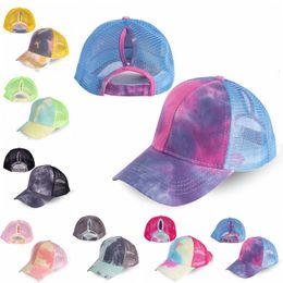 Tie-dye Ponytail Ball Caps Messy Buns Hats Girls Baseball Caps Hats Washed Cotton Unisex Sunshade Visor Hat Outdoor Snapbacks Caps BC7575