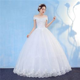 New Arrival 2020 Free Shipping Vintage Elegant Lace White Wedding Dresses Boat Neck Plus Size Ball Gown Robe de Cheap