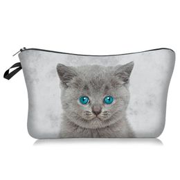 MPB012 lovely cat 3D print makeup handbag fashion travel bag cosmetic organizer make up storage case for women wedding