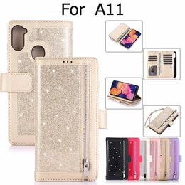 Luxury Glitter Wallet Cover 9 Cards Zipper Leather flip cover Case for Samsung Galaxy A51 A71 A11 A21 A41 A70E Huawei P40 LITE