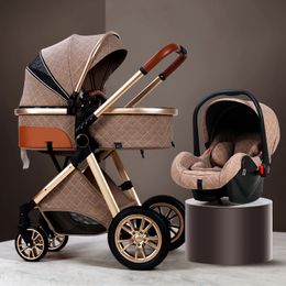 Baby Stroller 3 in 1 High Landview Baby Pushchair Reclining Light Foldable Stroller Bassinet Cradel1 soft high-end designer