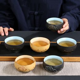 Travel zen lotus tea bowl accessories Coarse pottery tea cup Stoneware ceramic teacup hand-painted tea master single cup