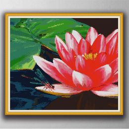 Beautiful Lotus 2 flowers Handmade Cross Stitch Craft Tools Embroidery Needlework sets counted print on canvas DMC 14CT /11CT