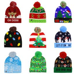 LED Light Knitted Christmas Hat Unisex Adults Kids New Year Xmas Luminous Hat Merry Christmas Party Light Beanie Sweater Hats